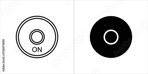 Two circular icons, one with on text and outline, the other solid black