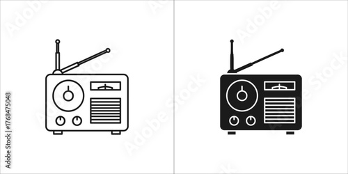 Vintage radio icon in outline and solid style
