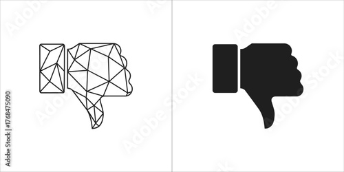 Set of two thumbs down icons, one geometric and one solid