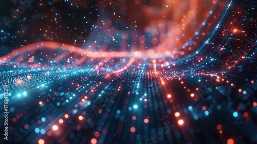 Abstract Data Background with Glowing Lines and Digital Particles for Futuristic Design Projects