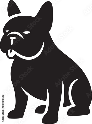 French bulldog sitting tongue out silhouette, Black pet dog vector graphic art