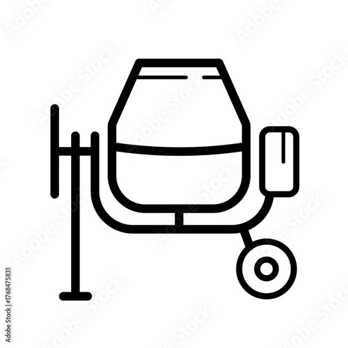 Concrete mixer machine-  line vector icon