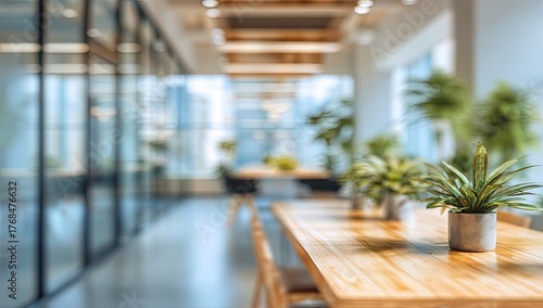 Wallpaper Mural Modern office space with wooden tables and plants Torontodigital.ca