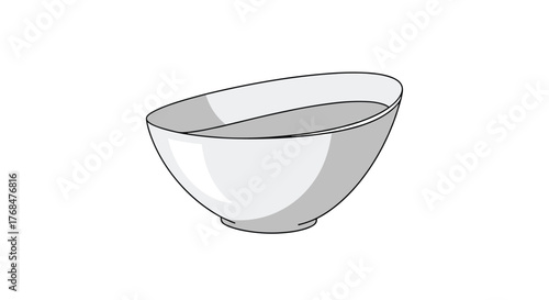 An illustrative depiction of a clean white ceramic bowl holding a dark gray liquid, viewed from an angle and isolated on a white background.
