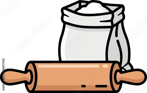 Baking Essentials: Flour Sack and Rolling Pin Ready for Culinary Creations.