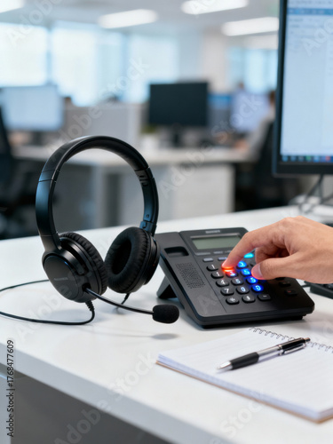 A person is using a phone with a headset on