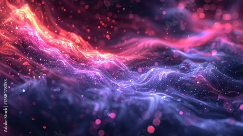 Futuristic Technology-Inspired Abstract Background with Network Grid and Glowing Motion Lines