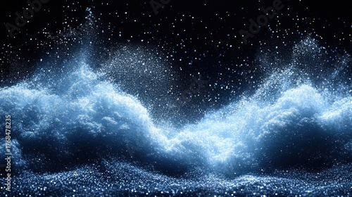 Waves erupt with powerful energy, sending sparkling droplets into the air at night