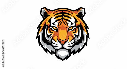 A stylized illustration of a tiger's head, featuring orange and black stripes, with a fierce expression.