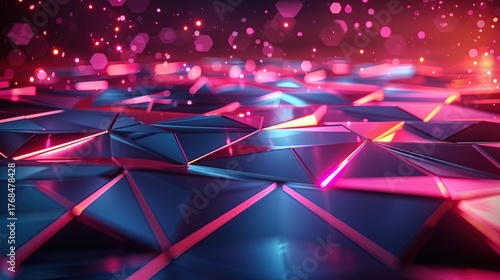 Polygonal Abstract Futuristic Design with Luminous Lines and Neon Glow