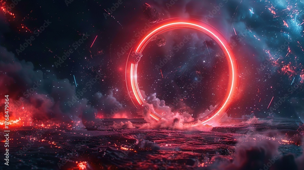 Obraz premium Digital Abstract Futuristic Scene with Dynamic Holographic Data Interface Display