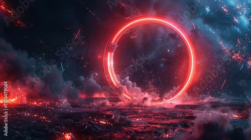 Digital Abstract Futuristic Scene with Dynamic Holographic Data Interface Display