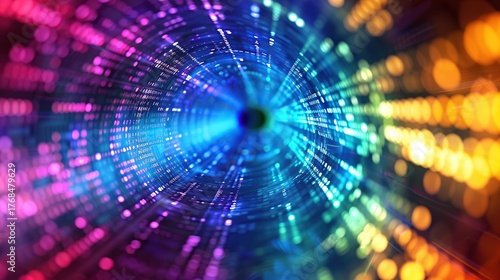 Colorful Internet-Themed Abstract Design with Binary Code and Data Flow Motion