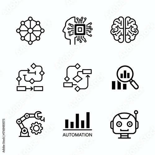 Set of AI technology icon vector