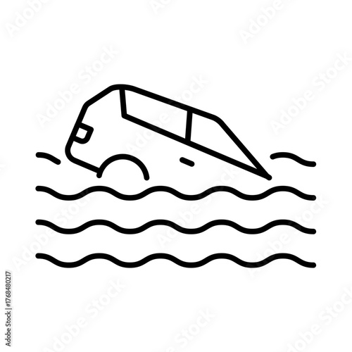 Car sinking into water indicating flood or car drowning situation.