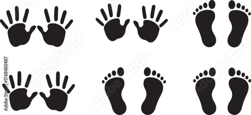 Black handprints and footprints vector illustration