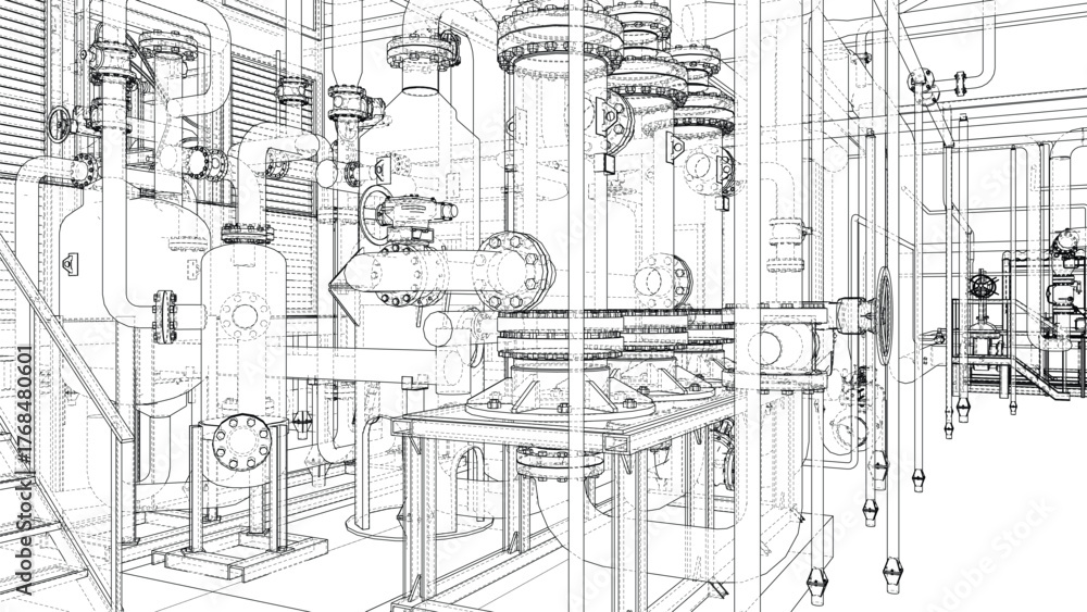 Obraz premium Industrial Machinery Blueprint. Vector