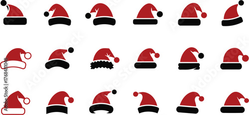Minimalist monochrome Santa icon featuring a black geometric hat and stylized face — modern Christmas vector art, clean festive design.