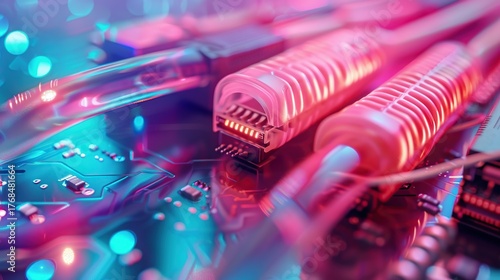 Close-Up Visualization of High-Speed Data Transfer in Modern Network Cables