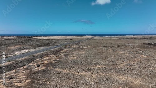 Air flight over the island of Fuerteventura. Natural landscape