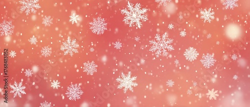 White Snowflakes on Red Christmas Background, Festive Winter Scene for Wallpaper, Poster, Holiday Decor Uses