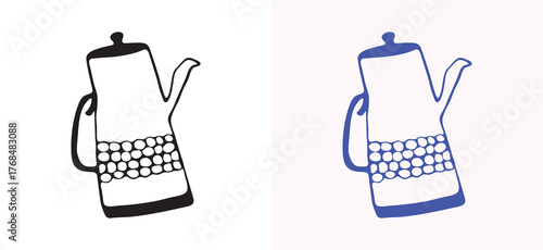 A hand-drawn kettle pot for tea or coffee icon in a minimalist, line-art style. This clean design is perfect for beverage-related projects or as part of a coffee branding collection.