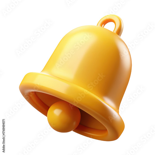 Golden notification bell glossy reminder alert attention symbol minimalist design isolated on high quality 3d rendering icon