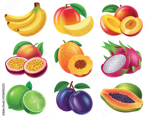 Vibrant collection of fresh tropical and orchard fruits