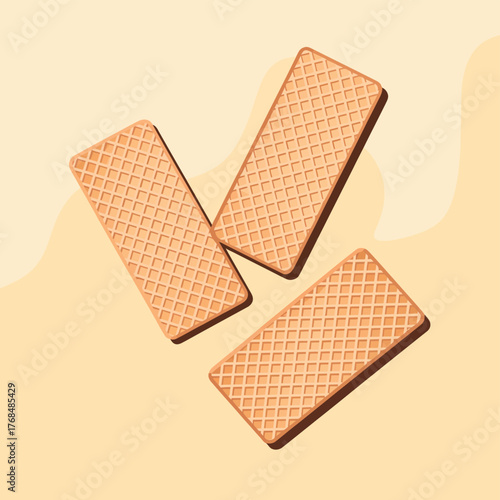 Three rectangular wafer cookies on a light yellow background