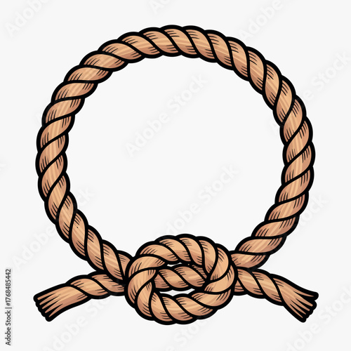 Circular rope with a knot and bow tie on a white background