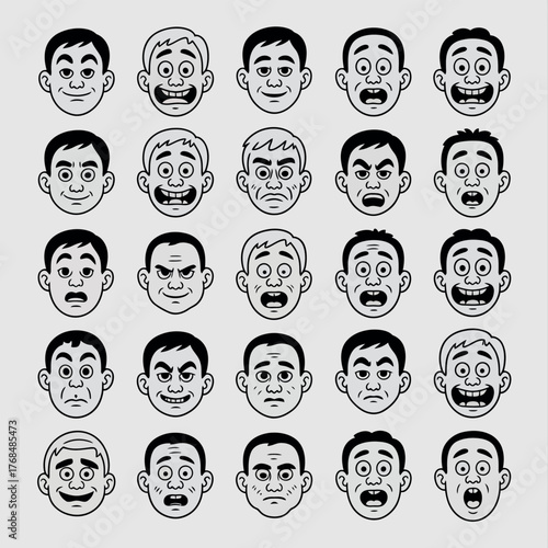 Collection of cartoon faces expressing various emotions and reactions