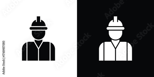 Worker icon in solid silhouette set. Vector Illustration.