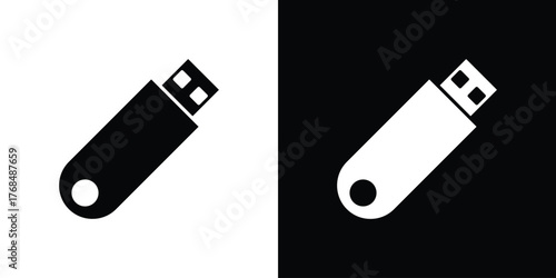 USB icon in solid silhouette set. Vector Illustration.