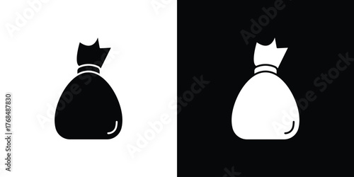 Trash bag icon in solid silhouette set. Vector Illustration.