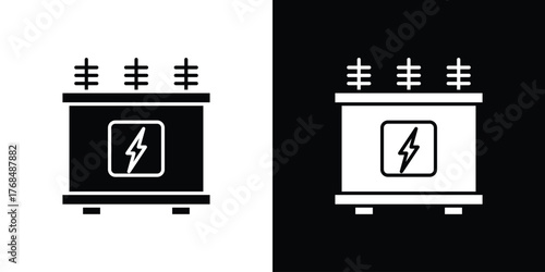 Transformer icon in solid silhouette set. Vector Illustration.