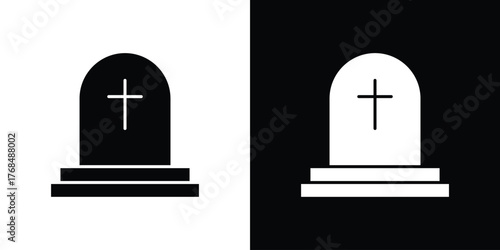 Tombstone icon in solid silhouette set. Vector Illustration.