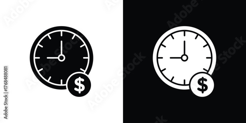 Time is money icon in solid silhouette set. Vector Illustration.