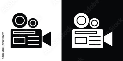 TV camera icon in solid silhouette set. Vector Illustration.