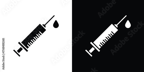 Syringe icon in solid silhouette set. Vector Illustration.