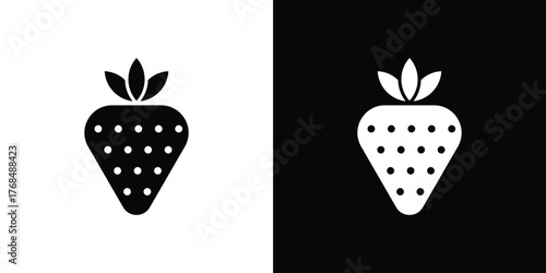 Strawberry icon in solid silhouette set. Vector Illustration.