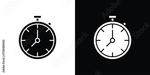 Stop watch icon in solid silhouette set. Vector Illustration.