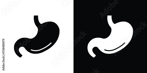 Stomach icon in solid silhouette set. Vector Illustration.