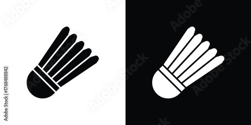 Shuttlecock icon in solid silhouette set. Vector Illustration.
