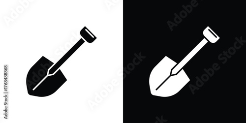 Shovel icon in solid silhouette set. Vector Illustration.