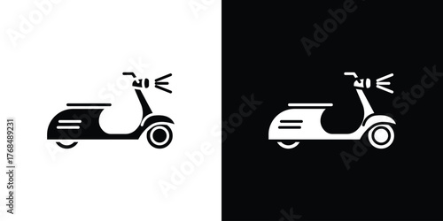 Scooter bike icon in solid silhouette set. Vector Illustration.