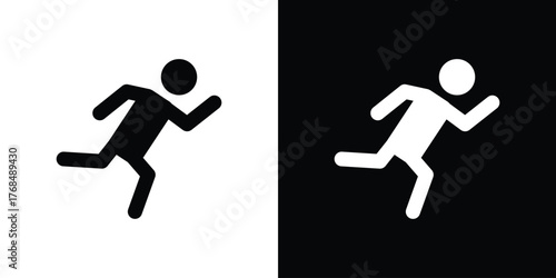 Running icon in solid silhouette set. Vector Illustration.