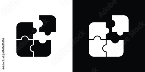 Puzzle icon in solid silhouette set. Vector Illustration.