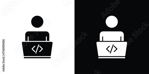 Programmer icon in solid silhouette set. Vector Illustration.