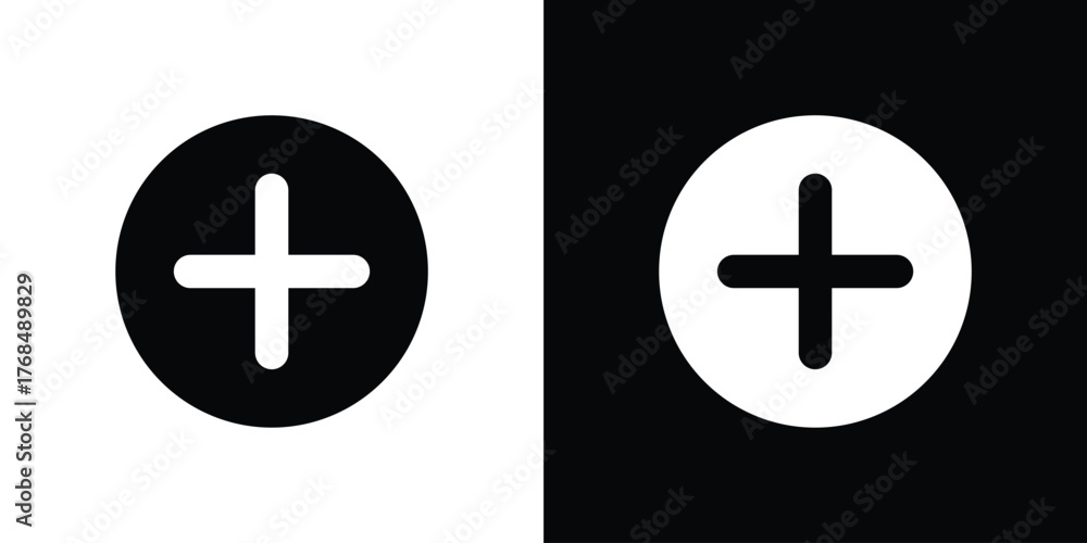 Obraz premium Plus icon in solid silhouette set. Vector Illustration.