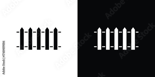 Plank fence icon in solid silhouette set. Vector Illustration.